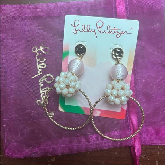 Lilly Pulitzer bnwb gold dangle hoop w/ pearl ball pale pink accessory romantic - Picture 1 of 5